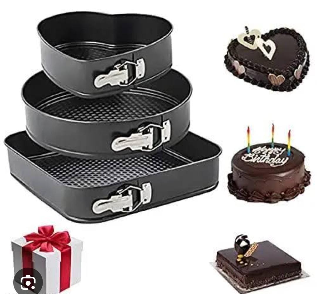 3 shapes Baking Tins set with removable bottom |Nonstick Mixed Shape Baking Tins 🍰 | Heart, Square & Round Cake Pans | High Quality Bakeware | Oven Safe Cake Moulds