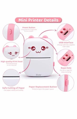🔥 New Arrival! 🔥Portable Mini Bluetooth Thermal Printer 🖨️📱 | Rechargeable Handheld Pocket Printer | Wireless Label & Photo Printer | Cartoon Design | 2 Colors Available 🎨✨printing anytime