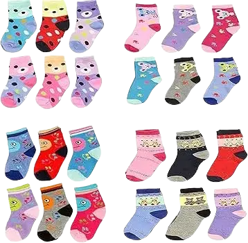 6 Pairs Cute Cotton Baby Socks – Newborn to Toddler (0–12 Months / 1–3 Years) – Soft, Breathable & Assorted Colors (Unisex)