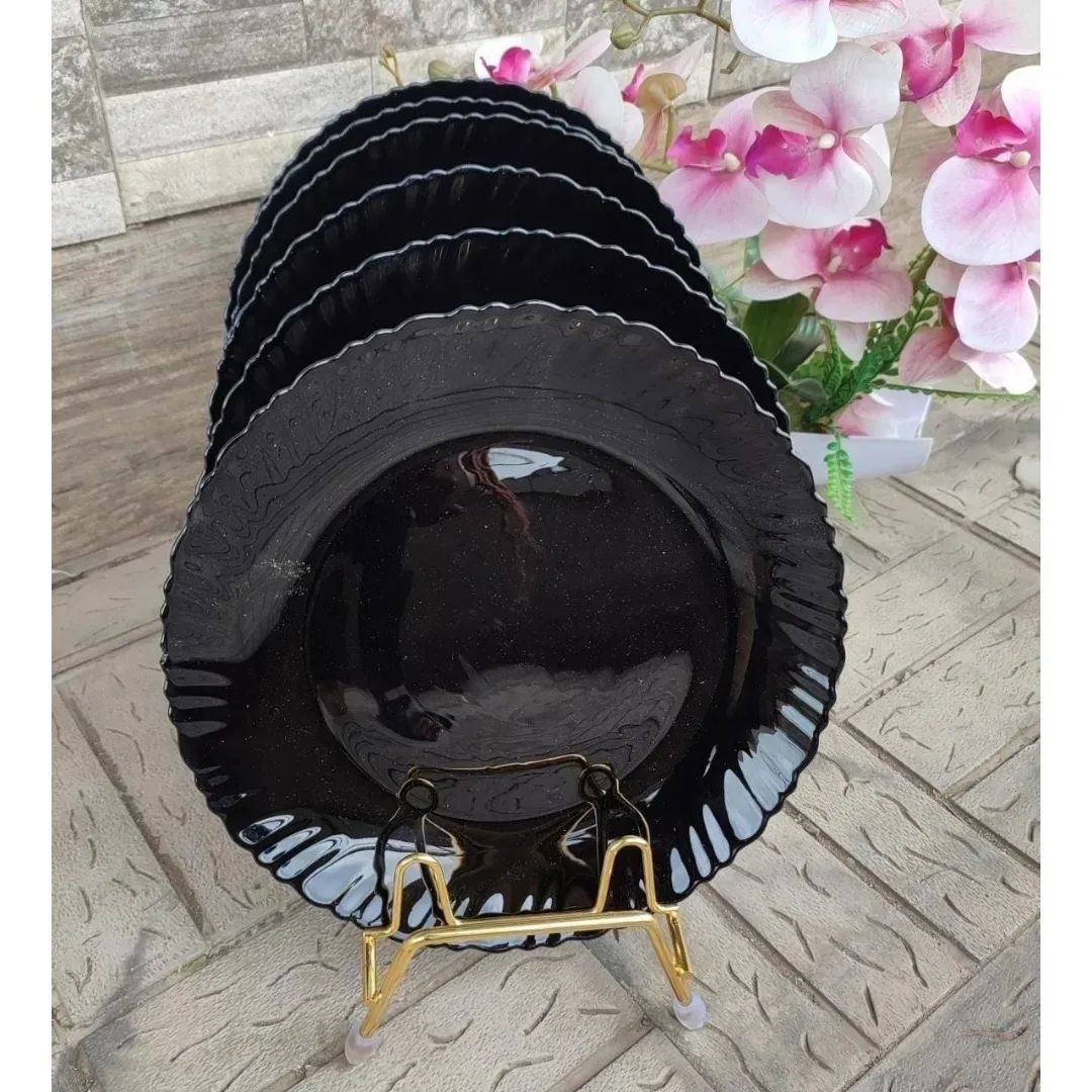 Opal 10.5-Inch Ceramic Dinner Plate Set – 6-Piece Elegant Tableware for Home & Restaurants (Black, white)