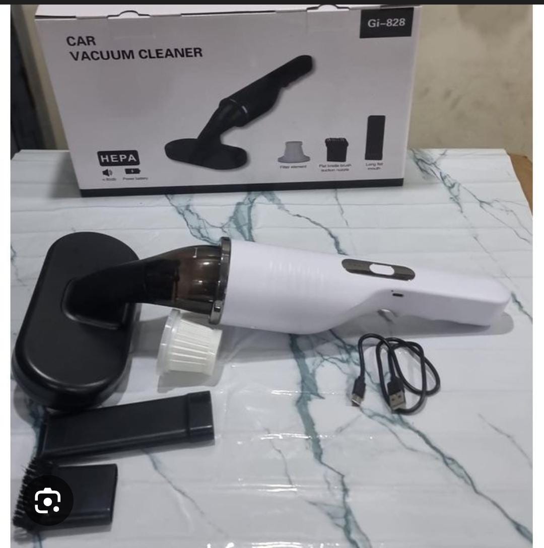 High-pressure 9000Pa Gi-828 car vacuum cleaner with 3 nozzle options. Perfect for dust, dirt, and mite removal in cars and small spaces.