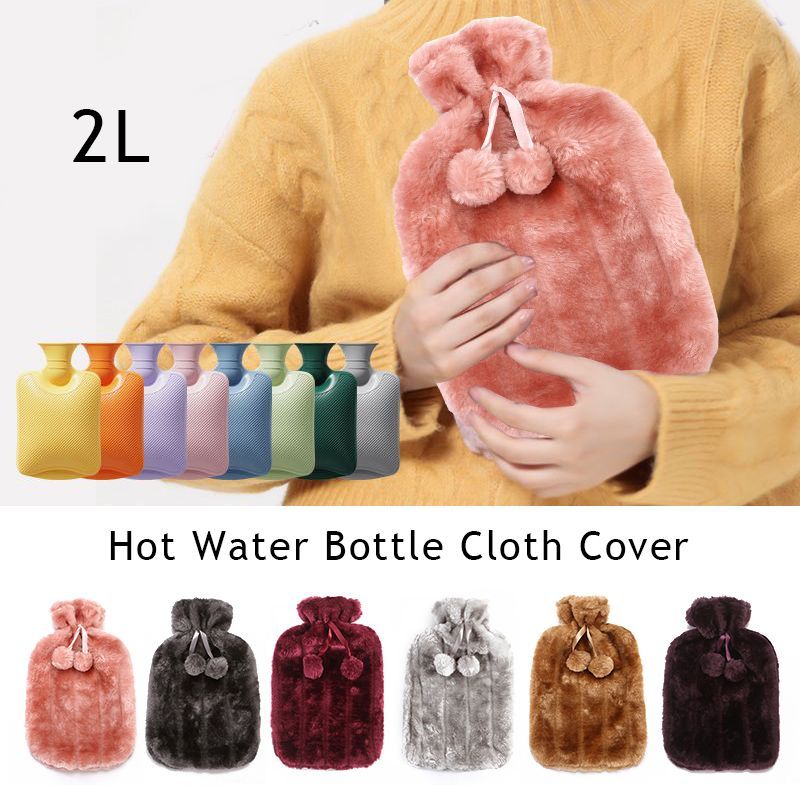 2L hot water bottle with soft fluffy cover. Provides long-lasting warmth & pain relief for back, cramps, cold nights, and relaxation.