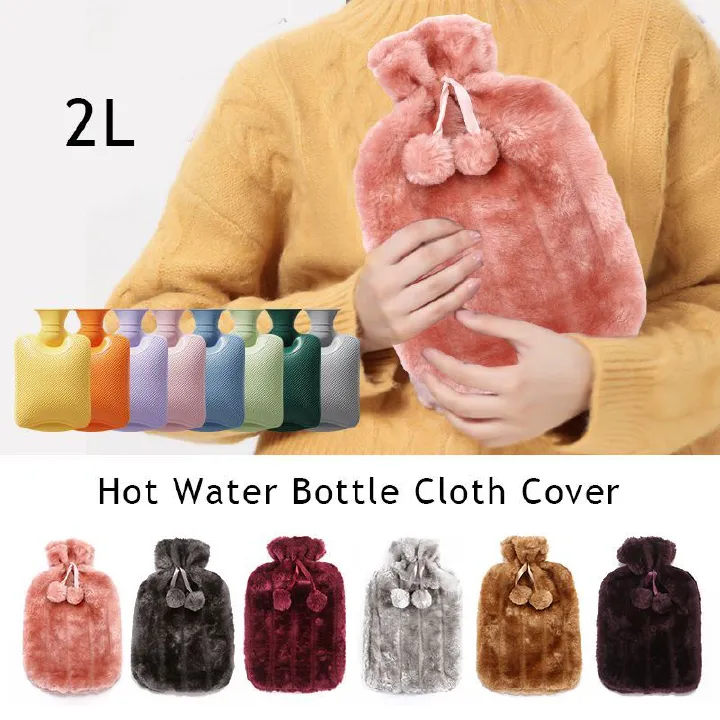 2L hot water bottle with soft fluffy cover. Provides long-lasting warmth & pain relief for back, cramps, cold nights, and relaxation.