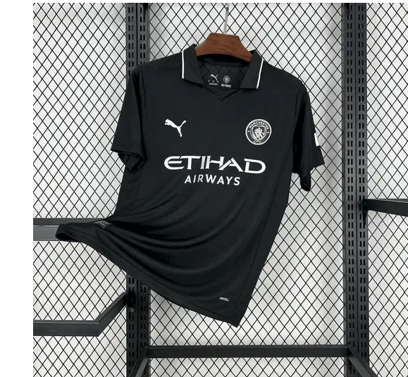 Manchester City FC Men’s 2025/26 Authentic Away Soccer Jersey – Slim Fit – Black with aesthetics
