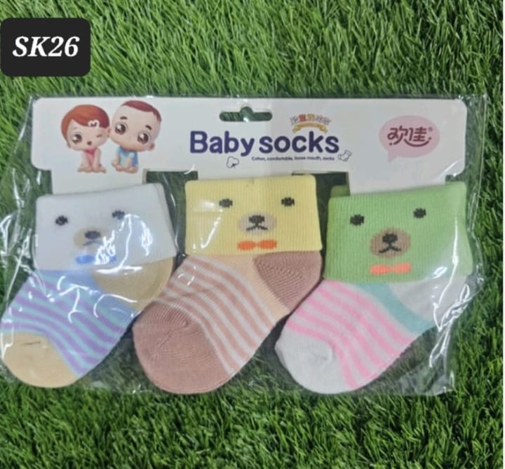 3-Pairs Newborn Baby Socks | Soft Cotton Stretch | Non-Slip & Breathable for 0-6 Months