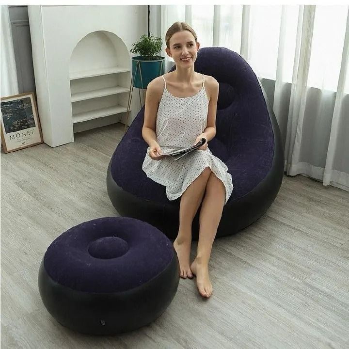 ✅Inflatable Lazy Sofa with foot step comes with free pump 💹Optional Spherical Outdoor Inflatable Sofa PVC Plush Football Sofa Lazy Lounge Chair comes with a free pump