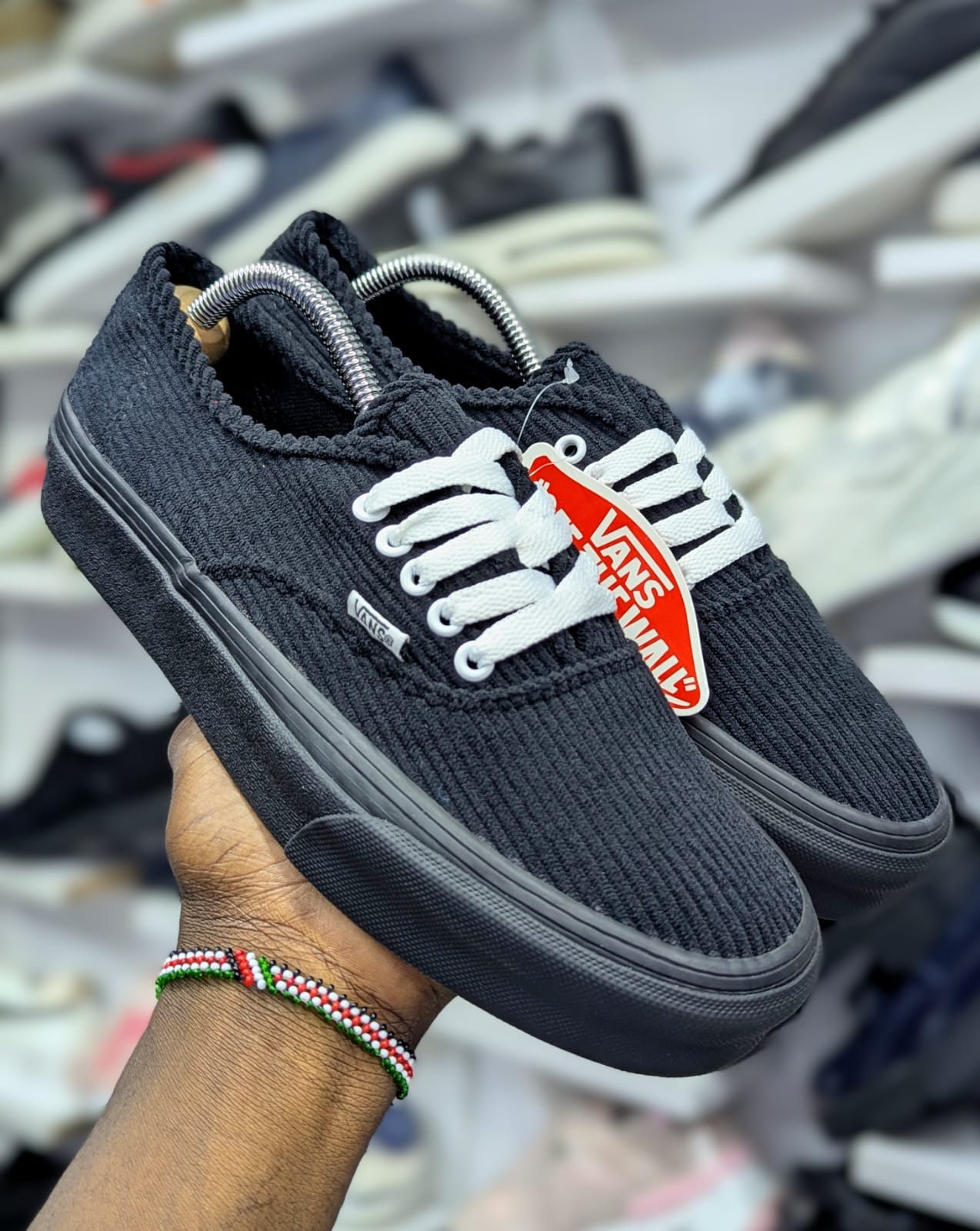Classic Vans Authentic Sneakers Featuring Premium Navy Corduroy Upper, Lightweight Canvas Feel, Durable Rubber Sole, And Timeless Low Top Silhouette For Everyday Casual Style