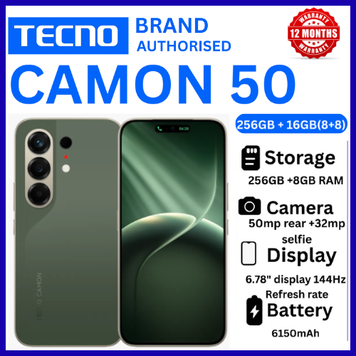 BRAND NEW TECNO CAMON 50 256GB ROM +16GB(8+8GB )RAM, 6.78" AMOLED CURVED SCREEN 6500mAh BATTERY 50MP MAIN CAMERA 32MP SELFIE ANDROID 16 SMARTPHONE