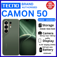 BRAND NEW TECNO CAMON 50 256GB ROM +16GB(8+8GB )RAM, 6.78" AMOLED CURVED SCREEN 6500mAh BATTERY 50MP MAIN CAMERA 32MP SELFIE ANDROID 16 SMARTPHONE