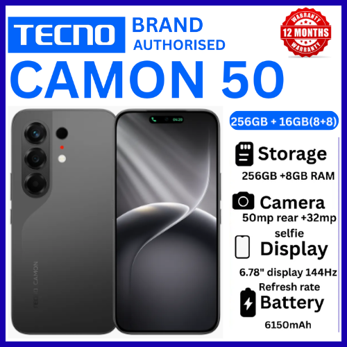 BRAND NEW TECNO CAMON 50 256GB ROM +16GB(8+8GB )RAM, 6.78" AMOLED CURVED SCREEN 6500mAh BATTERY 50MP MAIN CAMERA 32MP SELFIE ANDROID 16 SMARTPHONE