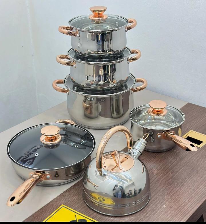 Premium Stainless Steel Cookware Set with Kettle – 6pcs Kitchen Cooking Pots Set
