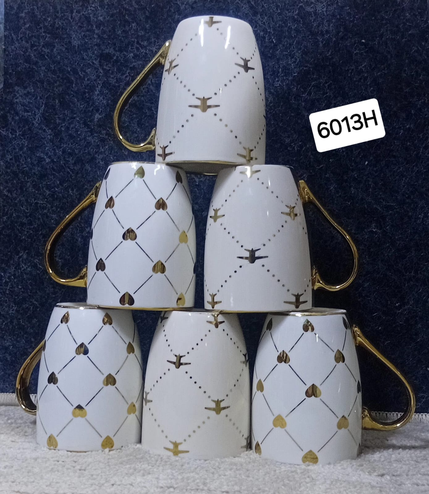 Amazing Deals Classy Ceramic Cups with Golden Deco – Set of 6 Elegant Coffee & Tea Cups for Gifting, Home Use, Office & Special Occasions