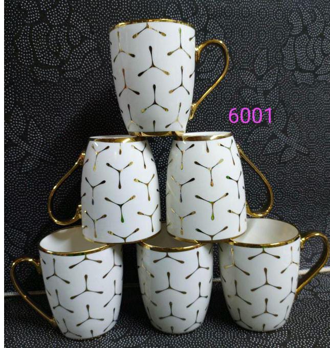 Amazing Deals Classy Ceramic Cups with Golden Deco – Set of 6 Elegant Coffee & Tea Cups for Gifting, Home Use, Office & Special Occasions