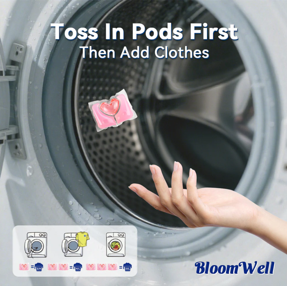 BloomWell 3 in 1 laundry pods 30pcs Pack Deep Clean & Softener Washing Machine Liquid Detergent Pods Gel Scent Booster Cleaning Loads Tablets - For all Machines