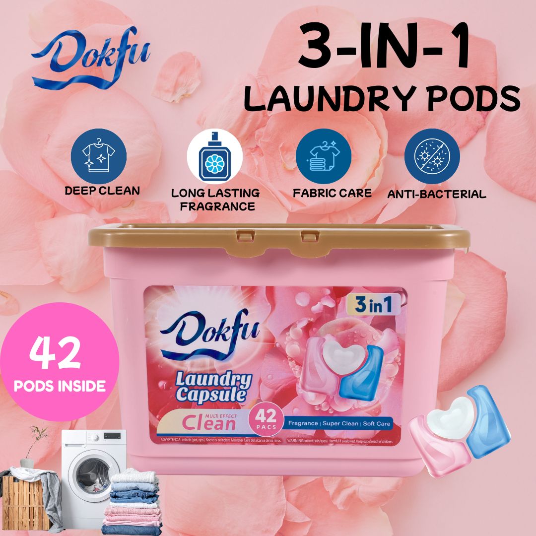 Dokfu 3-in-1 Laundry Pods 42pods pack Deep Clean Long-Lasting Designer-Inspired Fragrance Fabric Care Liquid Detergent Pods Gel Scent Booster Cleaning Loads Tablets - For all Machines