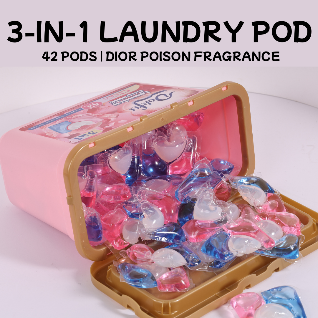 Dokfu 3-in-1 Laundry Pods 42pods pack Deep Clean Long-Lasting Designer-Inspired Fragrance Fabric Care Liquid Detergent Pods Gel Scent Booster Cleaning Loads Tablets - For all Machines