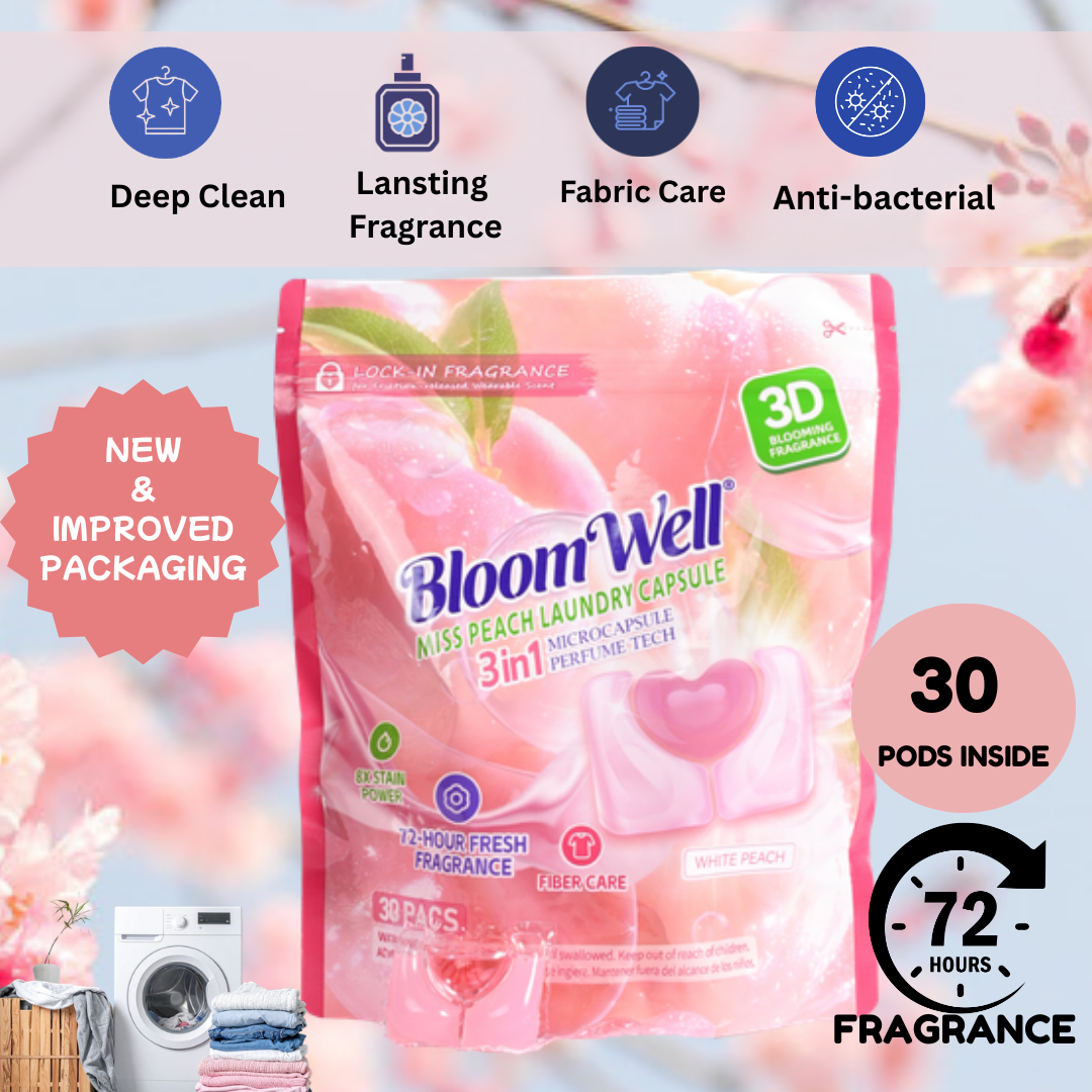 BloomWell 3 in 1 laundry pods 30pcs Pack Deep Clean & Softener Washing Machine Liquid Detergent Pods Gel Scent Booster Cleaning Loads Tablets - For all Machines