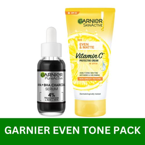 Garnier Skin Care Kit - Garnier Charcoal Serum + Even & Matte UV Protection SPF 30, visibly Evens Skin Tone, Anti Marks & Sun Damage