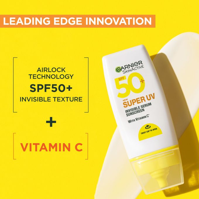 Garnier Skin Active Super UV Invisible Sunscreen SPF50 with Vitamin C - Protects and Reduces 53% Dark Marks