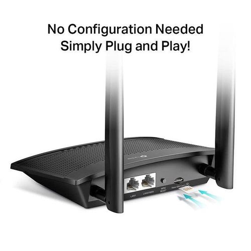 TPLink TP Link TL-MR100 300Mbps 2.4GHz Wireless N 4G LTE, Wi-Fi N300, Plug and Play, Parental Controls, Guest Network, with Micro SIM Card Slot, WiFi Router, Black