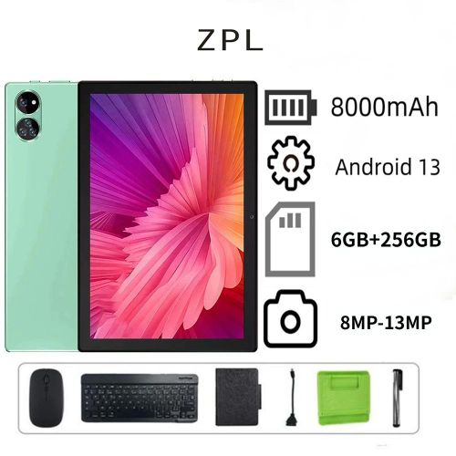 Genera Brand New M132-Adults Tablets, dual SIM card MicroSD 8 Inch Android 13 Sim 8GB+512GB 24MP-48MP 5000mAh "6797" A-GPS Keyboard Mouse Tablet Case (Green)