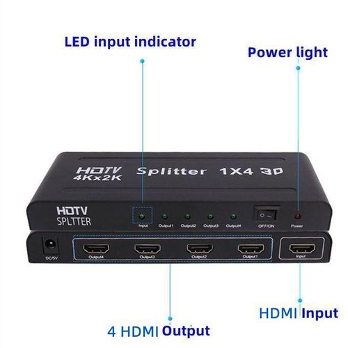HDTV-Compatible HDMI Splitter 1 In 4 Out – 3D, 1080P & 4K Ultra HD, High-Speed HDMI Signal Distribution for TV, Projector, Monitor, Gaming, and Home Theater