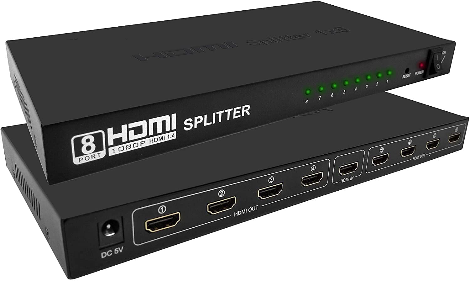 HDTV HDMI Splitter 1 In 8 Out – 3D, 1080P Full HD & 4K Ultra HD, High-Speed HDMI Signal Distributor for TV, Monitors, Projectors, Gaming, and Home Theater