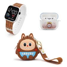 Labubu Smartwatch with Wireless Earbuds & Charging Case Set – Bluetooth Calling, Fitness Tracker, Touchscreen Smart Watch, HiFi Stereo Earbuds, Stylish Labubu Gift Combo for Android & iPhone