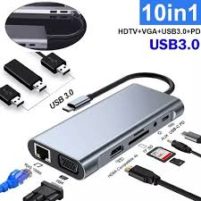 USB-C 10-in-1 Multifunction Hub Adapter – 4K HDMI, 1080P VGA, USB 3.0, Gigabit Ethernet, SD/TF Card Reader, 3.5mm Audio, 100W PD Charging – CM179/CM498