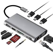 USB-C 10-in-1 Multifunction Hub Adapter – 4K HDMI, 1080P VGA, USB 3.0, Gigabit Ethernet, SD/TF Card Reader, 3.5mm Audio, 100W PD Charging – CM179/CM498