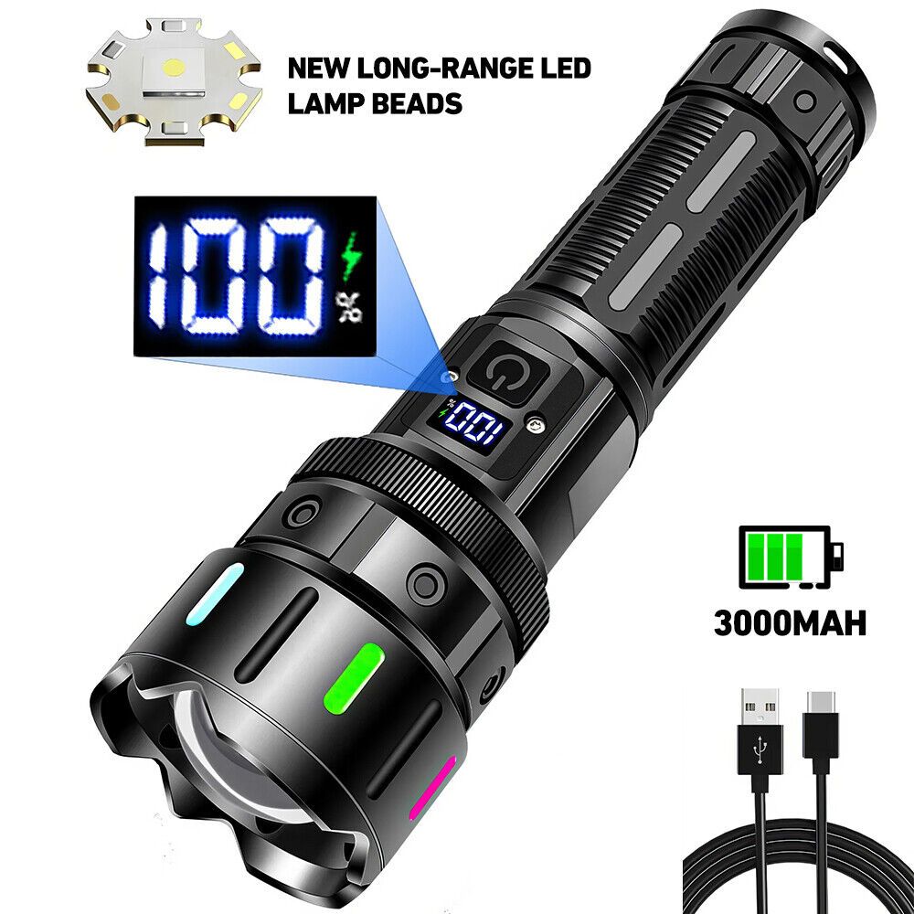 Super Bright High-Power Tactical LED Flashlight – Rechargeable Zoomable Torch