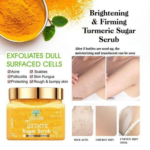 Roushun Turmeric Sugar Scrub – Natural Exfoliating Scrub for Face & Body, Brightening & Glowing Skin, 750g