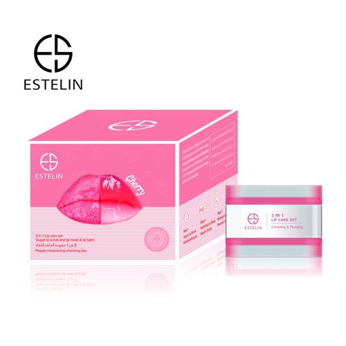 Estelin Cherry Lip Care Set 3-in-1 – Exfoliating Sugar Scrub, Nourishing Lip Mask & Hydrating Balm