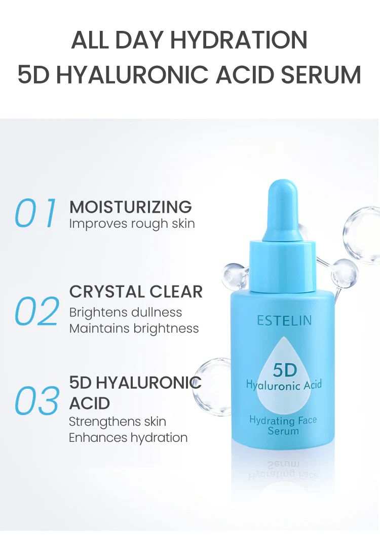 Estelin 5D Hyaluronic Acid Hydrating Face Serum – Deep Moisture & Plumping Formula for All Skin Types | Long-Lasting Hydration & Glow