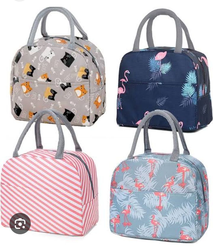 Insulated Lunch Bag Small for Women, Students & Kids – Thermal Cooler Tote, Portable Reusable Lunch Box, Grey Cat / Flamingo / Stripe Peach / Grey Flamingo