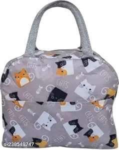 Insulated Lunch Bag Small for Women, Students & Kids – Thermal Cooler Tote, Portable Reusable Lunch Box, Grey Cat / Flamingo / Stripe Peach / Grey Flamingo