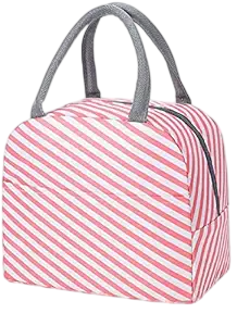 Insulated Lunch Bag Small for Women, Students & Kids – Thermal Cooler Tote, Portable Reusable Lunch Box, Grey Cat / Flamingo / Stripe Peach / Grey Flamingo
