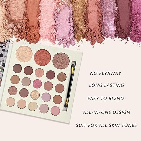 23 Colors Multi-Use Nude Eyeshadow Palette with Dual-Ended Brush, Matte Shimmer Glitter High Pigment Eyeshadow, Can Be Used as Blush Highlighter Contour, Long-Lasting Waterproof Blend Eye Makeup Kit