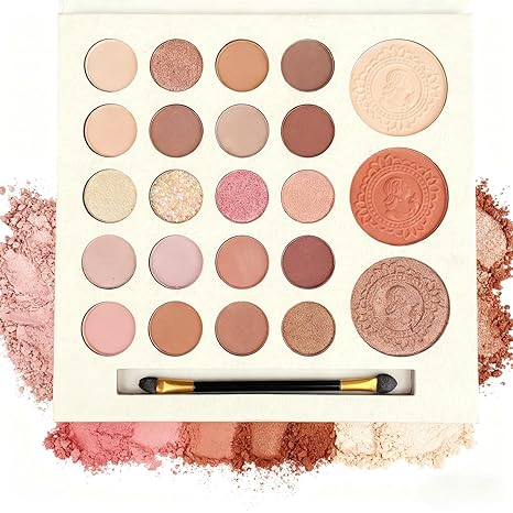 23 Colors Multi-Use Nude Eyeshadow Palette with Dual-Ended Brush, Matte Shimmer Glitter High Pigment Eyeshadow, Can Be Used as Blush Highlighter Contour, Long-Lasting Waterproof Blend Eye Makeup Kit