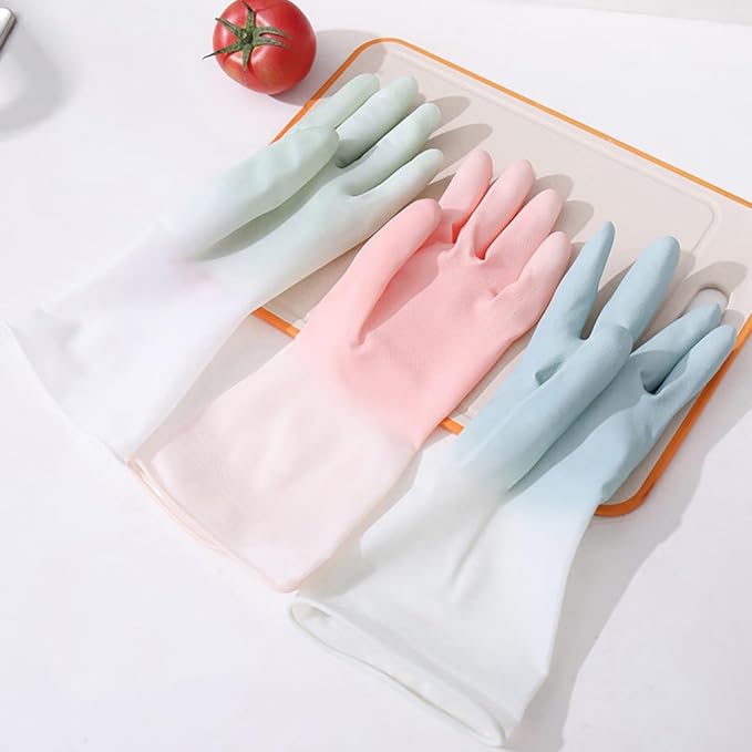 3 Pairs Rubber Gloves Reusable for Dishwashing Cleaning Grippy Latex Dish Washing Gloves Gloves Water Resistant Household