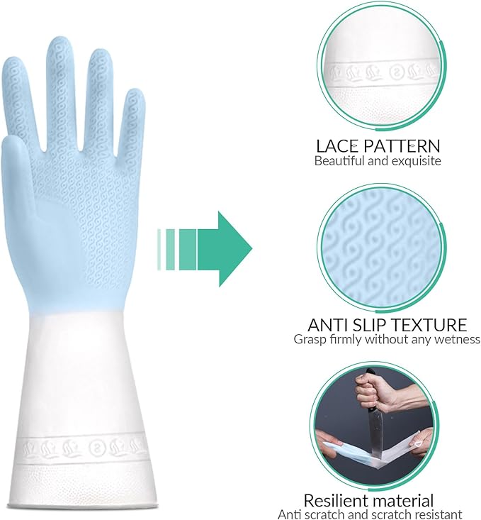 3 Pairs Rubber Gloves Reusable for Dishwashing Cleaning Grippy Latex Dish Washing Gloves Gloves Water Resistant Household