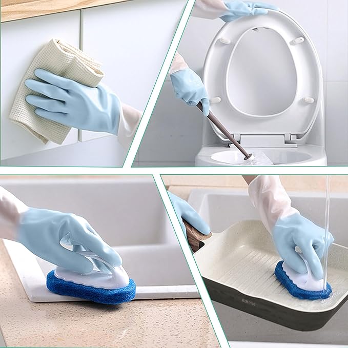 3 Pairs Rubber Gloves Reusable for Dishwashing Cleaning Grippy Latex Dish Washing Gloves Gloves Water Resistant Household