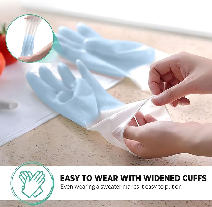 3 Pairs Rubber Gloves Reusable for Dishwashing Cleaning Grippy Latex Dish Washing Gloves Gloves Water Resistant Household