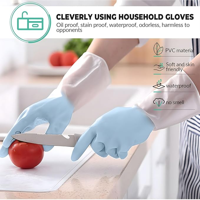 3 Pairs Rubber Gloves Reusable for Dishwashing Cleaning Grippy Latex Dish Washing Gloves Gloves Water Resistant Household