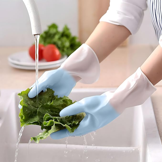 3 Pairs Rubber Gloves Reusable for Dishwashing Cleaning Grippy Latex Dish Washing Gloves Gloves Water Resistant Household
