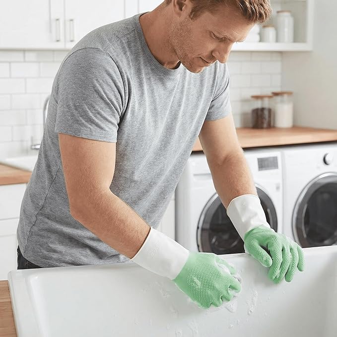 3 Pairs Rubber Gloves Reusable for Dishwashing Cleaning Grippy Latex Dish Washing Gloves Gloves Water Resistant Household