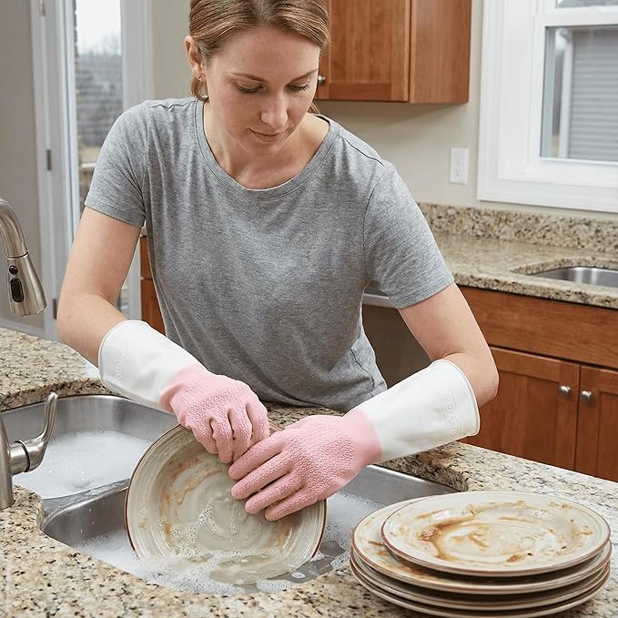 3 Pairs Rubber Gloves Reusable for Dishwashing Cleaning Grippy Latex Dish Washing Gloves Gloves Water Resistant Household