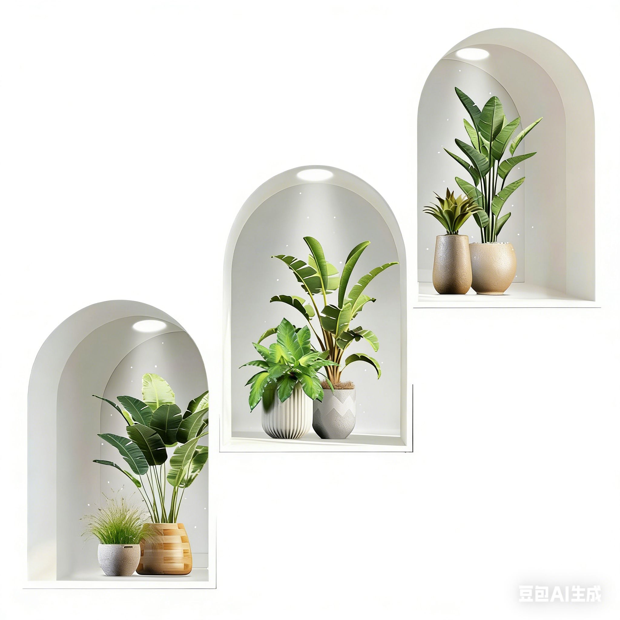 3 pieces 3D Botanical Wall Decals, Peel and Stick Large Wall Stickers of Potted Plants for Living Room, Bedroom, Home Decor, Removable Wall Art