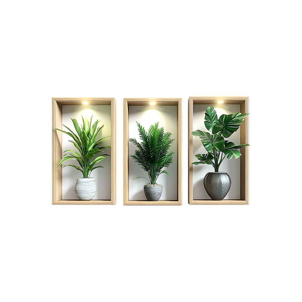3 pieces 3D Botanical Wall Decals, Peel and Stick Large Wall Stickers of Potted Plants for Living Room, Bedroom, Home Decor, Removable Wall Art