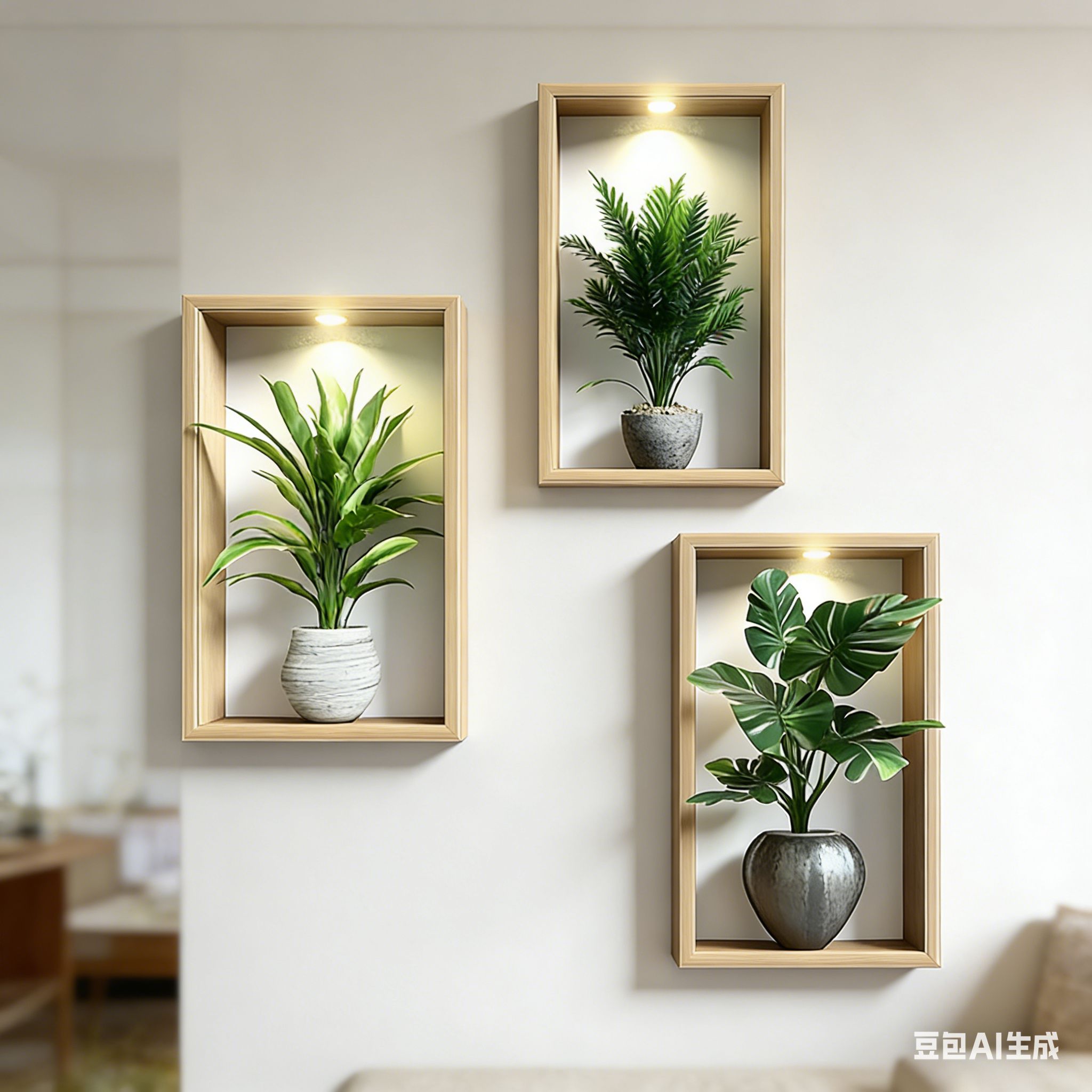 3 pieces 3D Botanical Wall Decals, Peel and Stick Large Wall Stickers of Potted Plants for Living Room, Bedroom, Home Decor, Removable Wall Art